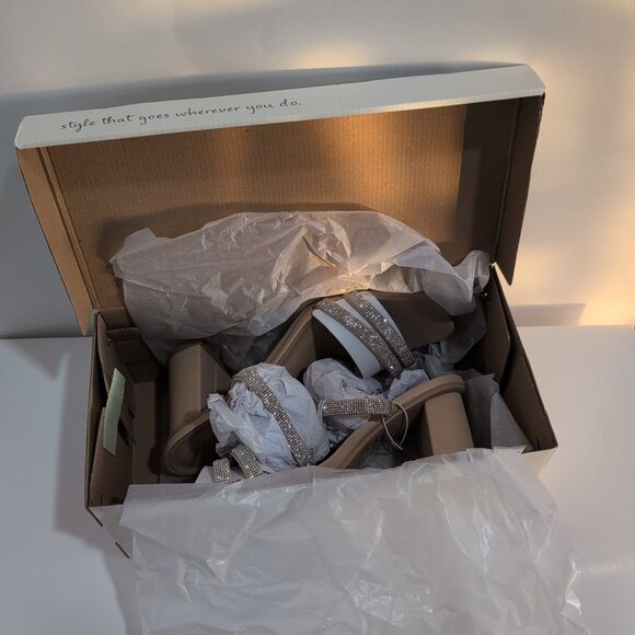 A New Day Women's Chunky Block High Heel Slip On Sandals Leather Silver - Picture 6 of 7